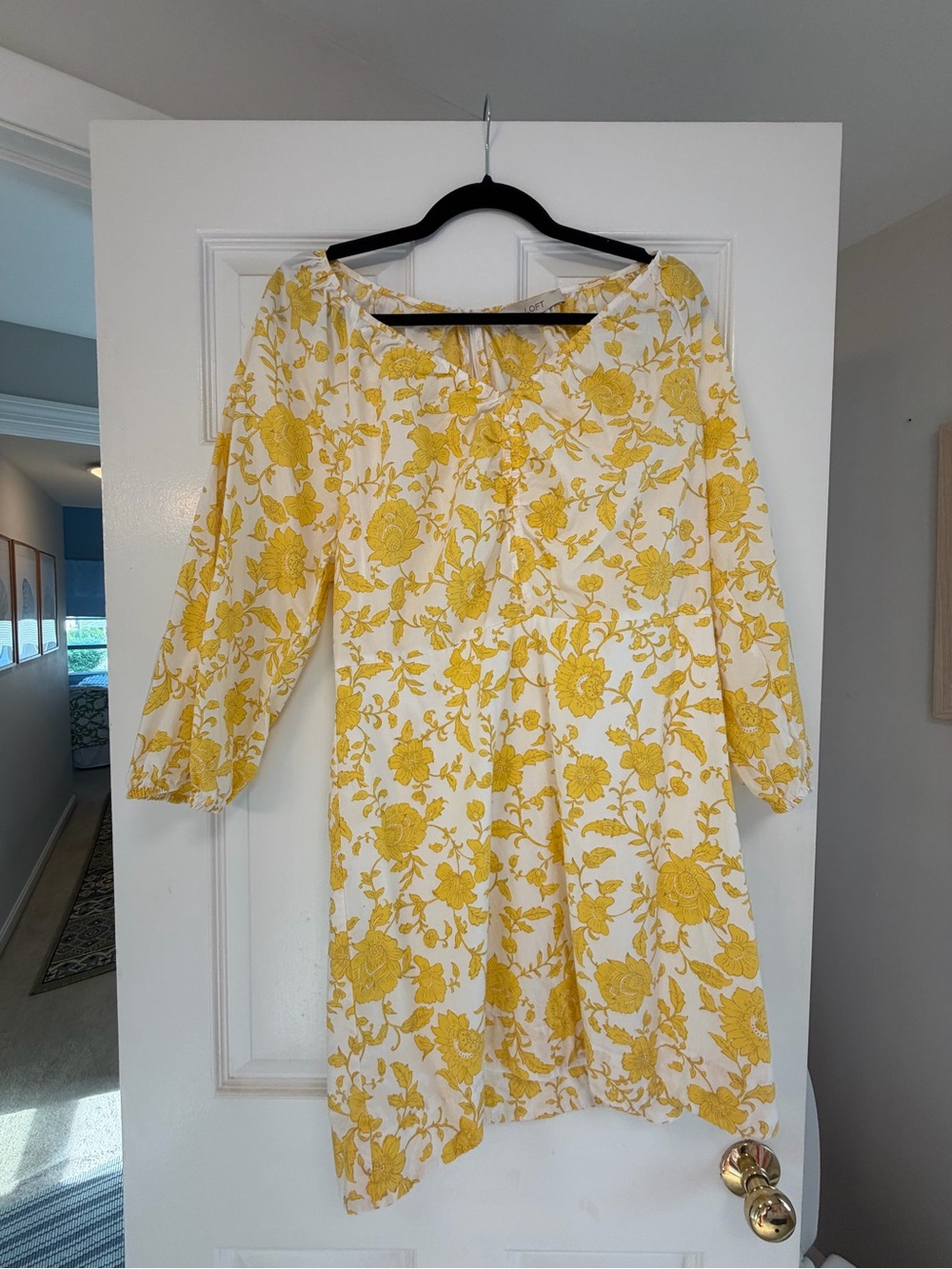 LOFT Yellow and White Floral Long-Sleeve Dress